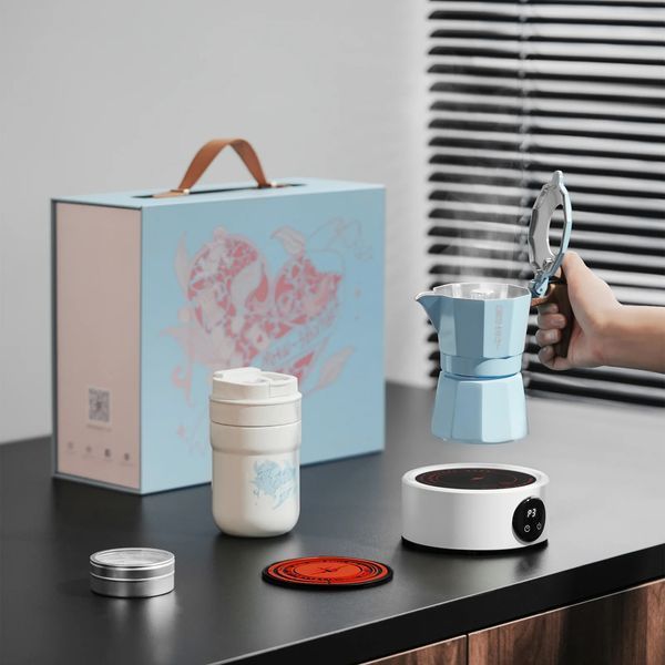 Подарунковий набір для приготування гейзерної кави 5 в 1 MHW-3BOMBER Flipped Mokka Pot Gift Box Блакитний (CS7076BL-OS) 0f69143c фото